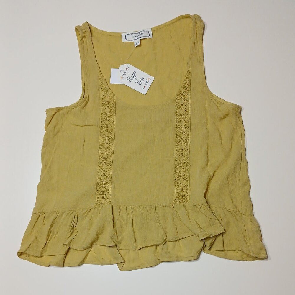 Women's Juniors' Hippie Rose Meadow Green with Embroidery Woven Top- Small/NWT